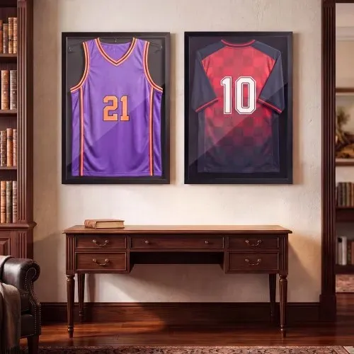 VEVOR Trikotrahmen 70 x 90 cm, Holz-Trikot-Bildrahmen mit PC-Platte und 98 % UV-Schutz, Objektrahmen mit Aufhänger, Trikotvitrine für Baseball-, Basketball-, Football- und Hockeytrikots, Schwarz – Bild 7