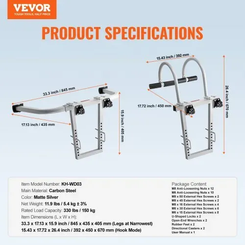 VEVOR Leiterstabilisator, 2-in-1-Abstandshalterhaken für Verlängerungswandleitern, Zubehör für Dachfirstleitern horizontal/vertikal, T-Stange mit Stahl-Gummi-Griff, schneller Zugang zu steilen Dächern – Bild 6