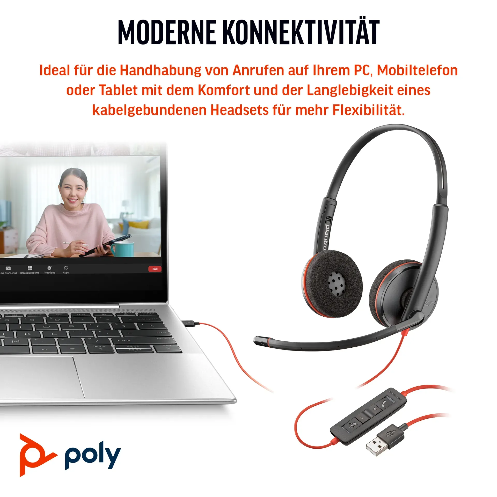 HP Poly Blackwire 3220 Stereo USB-C-Headset +USB-C/A Adapter (Packungseinheit) – Bild 5