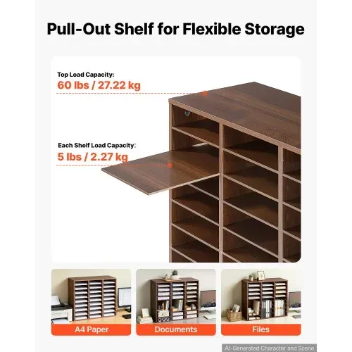VEVOR Dokumentenablage Holz Schreibtisch Organizer mit 27 Fächern Braun, Ablagefach für Standard-A4-Dokumente Akten & Papiere, mit Verstellbaren Einlegböden für Büro, Zuhause & Klassenzimmer, MDF – Bild 3