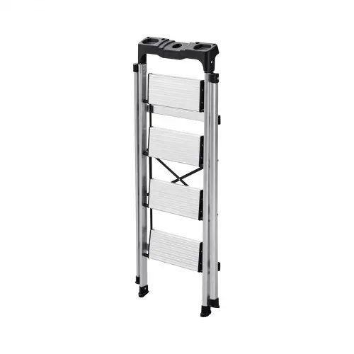 VEVOR Trittleiter 4 Stufen, Klappleiter mit Anti-Rutsch-Stufen & Komfortablem Handgriff, Haushaltsleiter Tragkraft 150 kg, Aluminium-Sicherheitsleiter für Küche, Haushalt, Lager & Büro, Silber – Bild 8