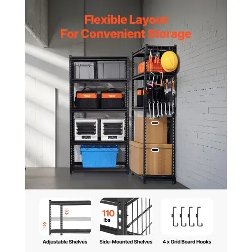 VEVOR Lagerregale, 907 kg, 5-stufiges Schwerlastregal für die Garage, 406,4x914,4x1828,8mm, verstellbares Steckregal, Industrieregal, Allzweckregal, Kellerregal für Küche, Lager, Keller, schwarz – Bild 2