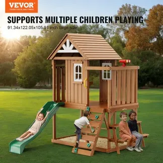 VEVOR Holzspielhaus Kinderspielhaus, Gartenhaus für Kinder ab 2 Jahren, Gartenspiele-Hütte, Spielhaus aus Zedernholz im Landhausstil mit Rutsche, Leiter, Kletterwand, Fenstern, Picknicktisch Outdoor VEVOR Holzspielhaus Kinderspielhaus, Gartenhaus für Kinder ab 2 Jahren, Gartenspiele-Hütte, Spielhaus aus Zedernholz im Landhausstil mit Rutsche, Leiter, Kletterwand, Fenstern, Picknicktisch Outdoor