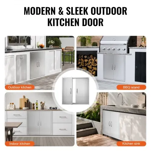 VEVOR Grill-Zugangstür, 790 x 790 x 46 mm, Doppelte Außenküchentür, Flächenbündig montierte Edelstahltür, Vertikale Wandtür mit Griffen, für Grillinsel, Grillstation, Außenschrank usw. – Bild 5