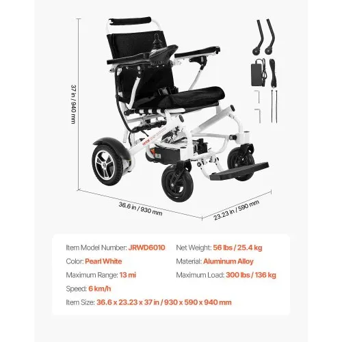 VEVOR Elektrorollstuhl für Erwachsene, 136 kg Tragkraft, faltbarer & leichter motorisierter Rollstuhl, 21 km Reichweite, medizinischer Roller, tragbar für Senioren & Behinderte, 930x590x940 mm – Bild 6