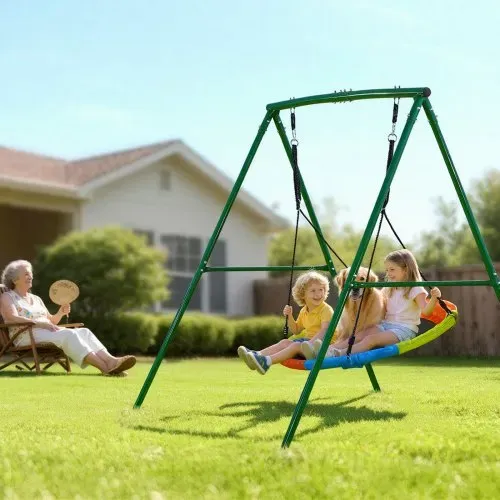 VEVOR Gartenschaukel mit A-förmigem Metallgestell, Schaukelsitz (101,6 cm Groß), bis zu 199,6 kg Tragkraft, Schaukelset Outdoor, Verstärkt mit Spiralförmigen Bodenankern, Tellerschaukel Farbenfroh – Bild 7
