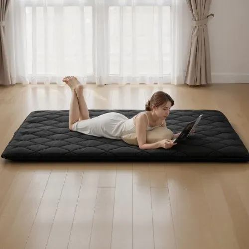 VEVOR japanische Futon-Matratze (2032 x 1524 x 89 mm), faltbare Tatami (Queen Size), Bodenmatratze mit Aufbewahrungstasche & Befestigungsmaterial, 9-lagige Schlafmatte für Meditation Yoga, Schwarz – Bild 7