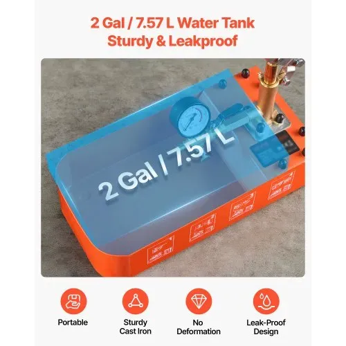 VEVOR Hydraulische Abdrückpumpe Druckprüfpumpe 7,57 L 0-50 bar Einzelventil, Handdruckpumpe mit Manometer und Tank, für Rohrleitungen, Wasserleitungen, Heizungen, Druck- und Leckprüfung – Bild 2