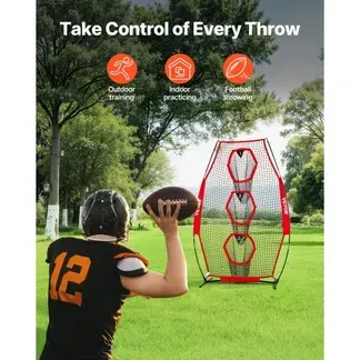 VEVOR Fußballtrainer Wurfnetz Übungsnetz (168 x 77 x 245 cm) mit 3 Zieltaschen & tragbarer Aufbewahrungstasche & Gurten, Wurfziel-Training für die Passgenauigkeit des Quarterbacks, rot VEVOR Fußballtrainer Wurfnetz Übungsnetz (168 x 77 x 245 cm) mit 3 Zieltaschen & tragbarer Aufbewahrungstasche & Gurten, Wurfziel-Training für die Passgenauigkeit des Quarterbacks, rot