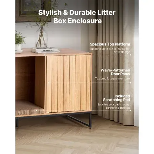 VEVOR Katzenschrank, 1200x450x665 mm, Katzentoilette mit Kratzpad & Stauraum, Katzenklo Schrank, Katzenhaus, passend für die meisten Katzentoiletten, für Schlafzimmer & Wohnzimmer – Bild 4