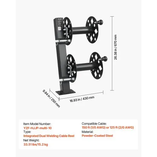 VEVOR Doppel-Schweißkabeltrommel, Schlauchtrommel mit 2 Leertrommel für 38,1m 70mm² / 45,7m 50mm² Schweißkabel, Manuelle Doppelschweißkabelrolle aus Stahl mit Sicherungsstift für Industrie Werkstatt – Bild 6