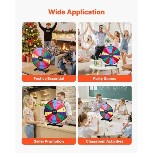 VEVOR Glücksrad Drehrad (61 cm) 14 Slots Glücksrad mit Ständer, Lotteriespiele Gewinn-Roulette mit Tafelschwamm & 2 Markern, 6 Farben, Spinning Prize Wheel ideal für Party Kneipe Messe – Bild 5