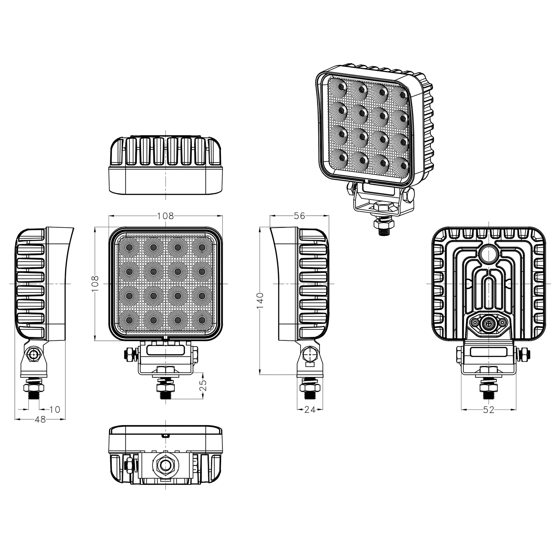LED-Arbeitsscheinwerfer EINLICHT, 9-32V, 22W, 2800lm, R23 & R10, Flood-Version – Bild 4