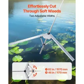 VEVOR Teichrechen, Wasser Unkrautrechen mit 157 cm max. Schnittbreite, Stahlklingen, See-Unkrautschneider mit 9 m Nylonseil, Seerechen zum Entfernen von Rohrkolben, Schilf, Seerosenblätter VEVOR Teichrechen, Wasser Unkrautrechen mit 157 cm max. Schnittbreite, Stahlklingen, See-Unkrautschneider mit 9 m Nylonseil, Seerechen zum Entfernen von Rohrkolben, Schilf, Seerosenblätter