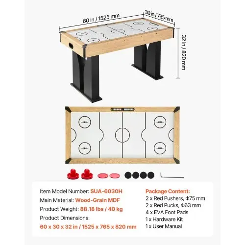 VEVOR Airhockey-Tisch 1525 mm Spieltisch mit Elektronischem Punktesystem für Spielzimmer, Keller und Freizeitbereiche, Gleichmäßiger Luftstrom mit MDF-Platten, Verstellbaren Füßen und Eckenschutz – Bild 6