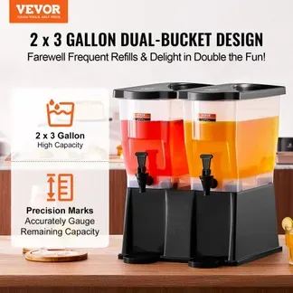 VEVOR Getränkespender, 11 L x 2 Getränkespender für Partys, Saftspender aus Kunststoff mit Standhahndeckel, Eistee-Limonadensaft-Wasserspender, für Restaurants, Hotels, Partys VEVOR Getränkespender, 11 L x 2 Getränkespender für Partys, Saftspender aus Kunststoff mit Standhahndeckel, Eistee-Limonadensaft-Wasserspender, für Restaurants, Hotels, Partys
