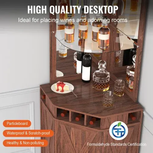 VEVOR Industrieller Eck-Barschrank, Weintisch für Spirituosen und Gläser, Sideboard-Buffetschrank mit Glashalter, Freistehender Kaffee-Barschrank aus Bauernholz für Wohnzimmer, Hausbar, Walnussholz – Bild 5