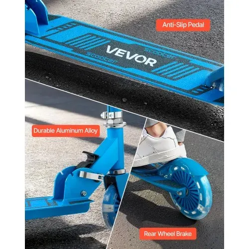 VEVOR Scooter (2 Räder) für Kinder ab 3 Jahren, Cityroller Kinderroller mit leuchtenden Rädern & höhenverstellbarem Lenker & rutschfestem Deck & faltbarem Rahmen, Tretroller bis zu 50 kg, Blau – Bild 4
