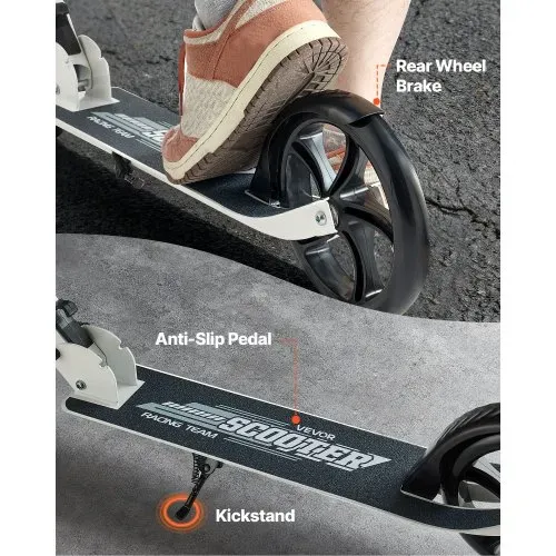 VEVOR Scooter (2 Räder) für Kinder ab 8 Jahren, Cityroller Kinderroller Straßenroller mit höhenverstellbarem Lenker & rutschfestem Deck, faltbarer Tretroller bis zu 100 kg, Schwarz + Weiß – Bild 4