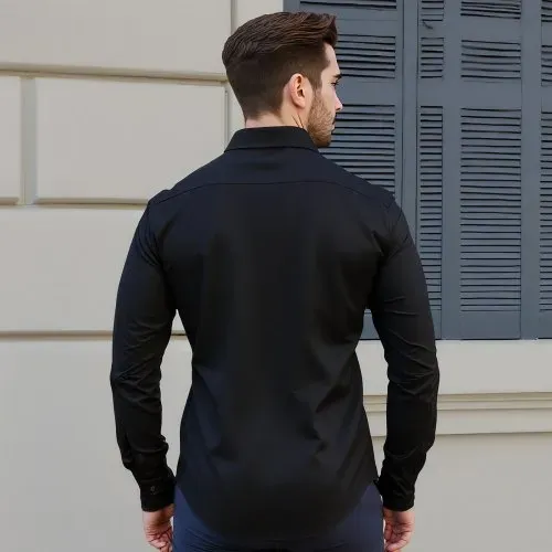 VEVOR Herrenhemd XL, Langarmhemd, knitterfrei, Freizeithemden, Bügelfrei, Businesshemden, weicher Stretch-Stoff für Business, Freizeit oder formelle Anlässe, Arbeit, Hochzeit, Abendessen, Schwarz – Bild 7