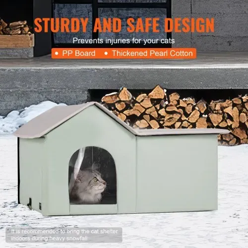 VEVOR Beheiztes Katzenhaus, Katzenunterschlupf für draußen mit einstellbarer Temperatur und Timer, faltbarer Katzenunterschlupf aus 600D Oxford-Gewebe mit beheiztem Kissen für den Winter, um es warm und gemütlich zu haben, grün (groß) – Bild 4