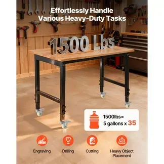 VEVOR Werkbank, 680 kg, Werkstatttisch mit Rolle, 122×60 cm große Arbeitsplatte aus Eichenholz, Arbeitstisch mit Höhenverstellung von 725-1075 mm, Werktisch für Garage, Werkstatt, Zuhause & Büro VEVOR Werkbank, 680 kg, Werkstatttisch mit Rolle, 122×60 cm große Arbeitsplatte aus Eichenholz, Arbeitstisch mit Höhenverstellung von 725-1075 mm, Werktisch für Garage, Werkstatt, Zuhause & Büro