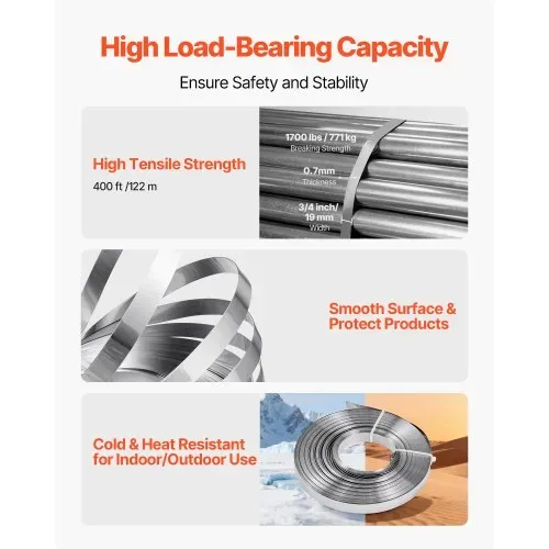 VEVOR 4 tlg Stahlband Umreifungsset, manuelle Umreifungsgerät mit 122 m Metallband, 400 Metallklammern und Schneider, pefekte Werkstattausstattung für industrielle Verpackung, Transport und Lager – Bild 4