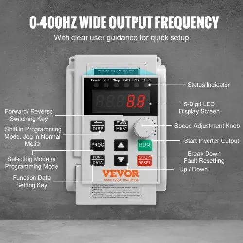 VEVOR 2,2kW 10A 3PS Frequenzumrichter VFD AC 220–240V Frequenzregler Drehzahlregler Frequenzwandler Wechselrichtermotor VFD Inverter Variable Frequency Driver inkl. 20cm Steuerkabel – Bild 2