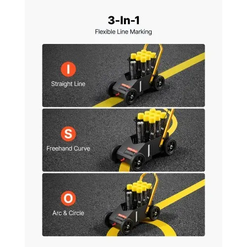 VEVOR Markierungswagen Linien-Markiergerät Linemarker 9 Spraydosen Schwarz, Bodenmarkierung für Parkplatz Werkstatt Straße Einkaufszentrum Sportplatz 50–100 mm Einstellbare Linienbreite mit Adapterdüse – Bild 5