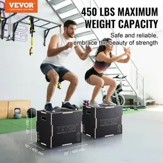 VEVOR 3-in-1-Plyometrische Sprungbox 20/18/16-Zoll-Plyobox, Sprungkasten Sprungkiste 204 kg Tragfähigkeit, Fitnessübungs-Step-Up-Box für Heimtraining, Sprungkrafttraining Schwarz Einstellbare Höhe VEVOR 3-in-1-Plyometrische Sprungbox 20/18/16-Zoll-Plyobox, Sprungkasten Sprungkiste 204 kg Tragfähigkeit, Fitnessübungs-Step-Up-Box für Heimtraining, Sprungkrafttraining Schwarz Einstellbare Höhe