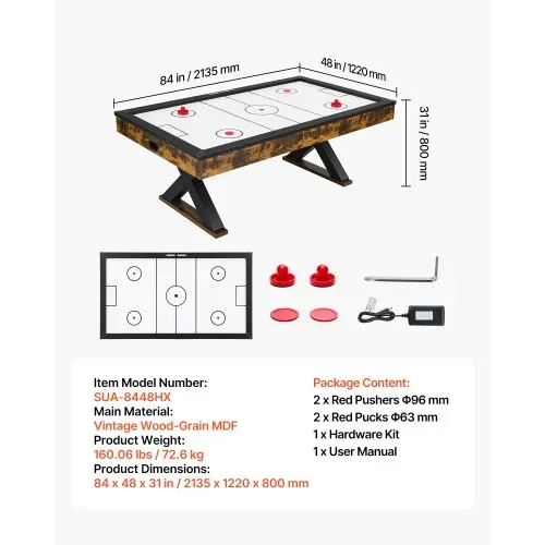 VEVOR Airhockeytisch 2135 x 1220 x 800 mm mit Elektronischem Punktesystem für Familienabende, Keller und Zuhause, Gleichmäßige Luftzirkulation, 2 Schläger, 2 Pucks, Eckenschutz und Verstellbare Füße – Bild 6