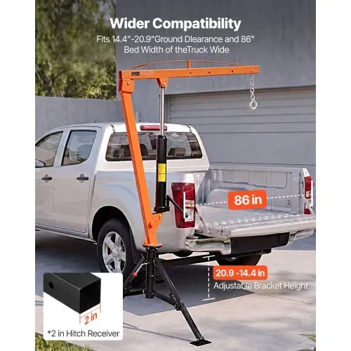 VEVOR Pickup Kran mit Anhängerkupplung, 453,6kg Belastbarer Ladekran Inkl. 8t Hydraulikpumpe, Manueller Hebekran mit 360° Drehkranz, Hebezeug aus Kohlenstoffstahl für Bauindustrie Forstwirtschaft – Bild 3
