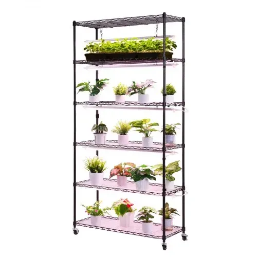 VEVOR Pflanzenregal mit Wachstumslichtern, 6-stufiger Pflanzenständer für Zimmerpflanzen mit Rädern & Timer, 150W 3800K Vollspektrum Licht, Metall-Blumenregal für die Samenanzucht, 90x35x180cm – Bild 8