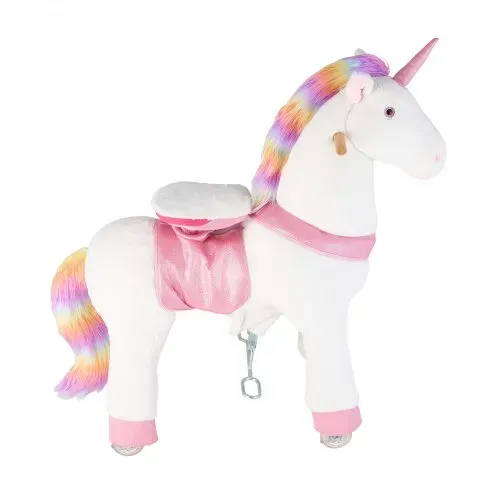 VEVOR Reitpferd auf Rollen 99cm, 80kg Belastbares Stehpferd mit Soundfunktion, Spielpferd mit Erhöhtem Sitz Griffen & Pedalen, Weißes Einhorn mit Regenbogenmähne zum Reiten für Kinder Mädchen ab 6 – Bild 9