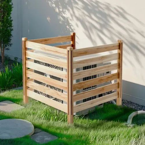 VEVOR Sichtschutzzaun aus Holz, 914x914 mm 3-Paneele-Lamellenzaun für Klimaanlagen, Umzäunung für Poolausrüstung mit Metallpfählen, Mülltonnenversteck für den Außenbereich als Gartendekoration – Bild 7