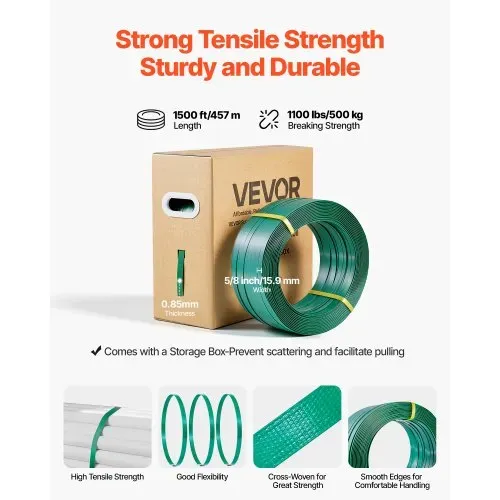 VEVOR 6 tlg Umreifungsset mit Umreifungsband, manuelle Umreifungsgerät mit 457 m PET Band, 450 Metallklammern, 150 Kantenschutzern, pefekte Werkstattausstattung für Verpackung, Transport und Lager – Bild 4
