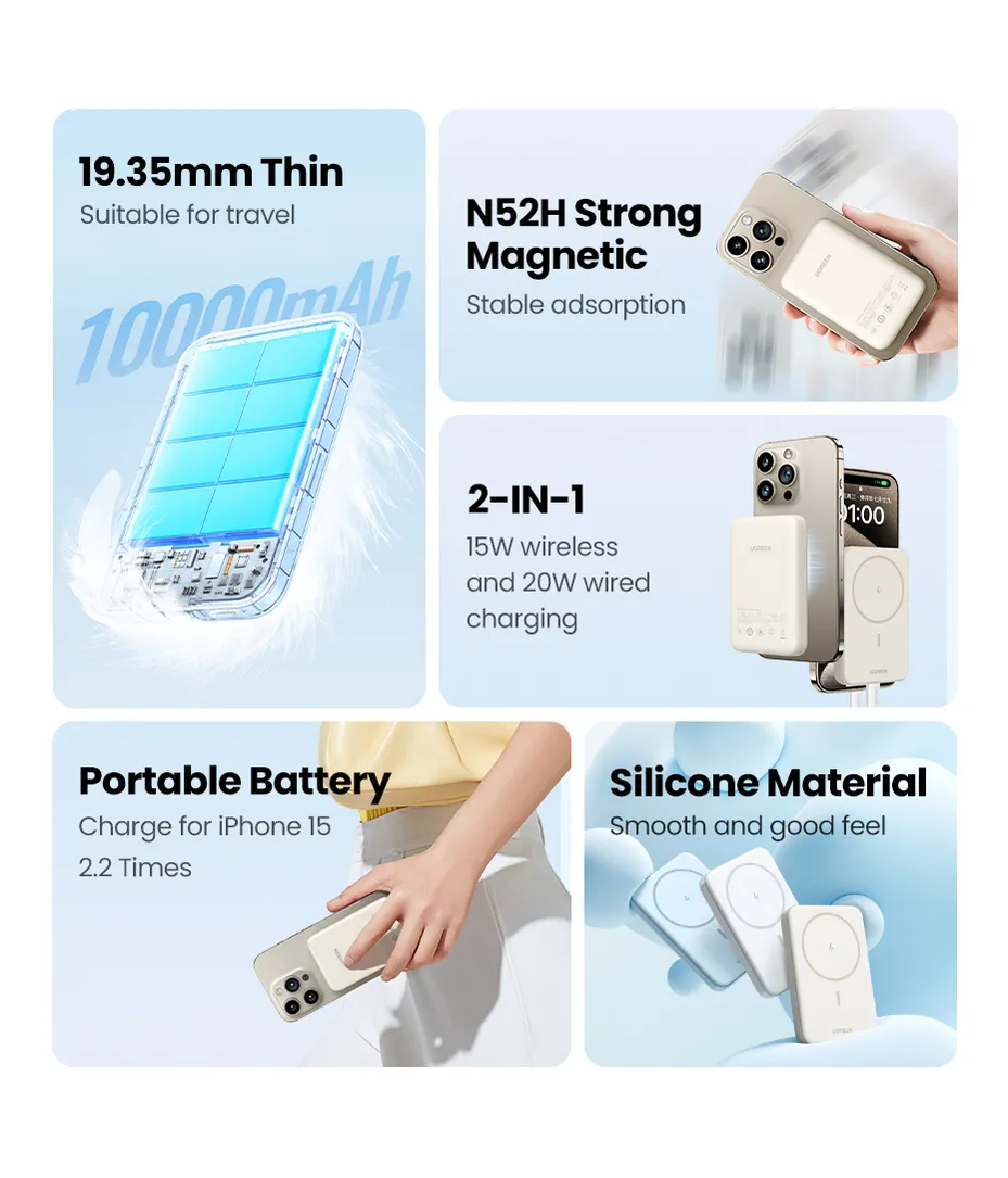 Ugreen 25208 Powerbank 10000 mAh Kabelloses Aufladen Beige – Bild 3