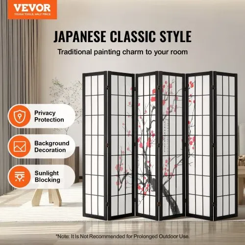 VEVOR 6-teiliger japanischer Raumteiler faltbarer Sichtschutz aus Holz Indoor, Trennwände mit Kirschblütenmalerei tragbare Dekorationsschirme zur Raumtrennung für Restaurant & Schlafzimmer VEVOR 6-teiliger japanischer Raumteiler faltbarer Sichtschutz aus Holz Indoor, Trennwände mit Kirschblütenmalerei tragbare Dekorationsschirme zur Raumtrennung für Restaurant & Schlafzimmer