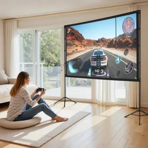 VEVOR Projektionsleinwand (100 Zoll) mit 160° Weitwinkel & Doppelstativ, Beamerleinwand für Projektor innen & außen 16:9 4K HD, tragbare Filmleinwand mit Tragetasche für Heimkino Präsentation – Bild 7