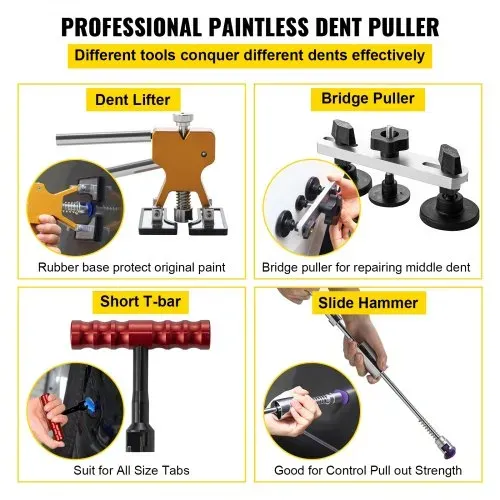 VEVOR 89 Stk. Auto Dellen Reparaturset professionell, Paintless Ausbeulwerkzeug, DIY Repair Puller kit Dent Removal Tool, Hagel Reparatur, LED Reflektierende Platte Gleithammer Dellenheber T-Stange – Bild 2