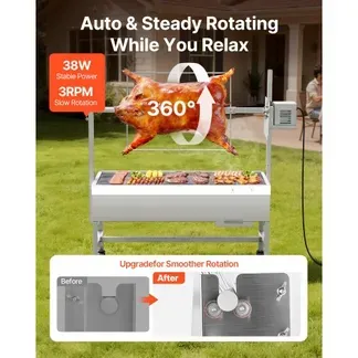 VEVOR Drehspießgrill 38 W Spanferkelgrill Lammgrill Holzkohlegrill (94 cm Grilllänge) mit 60 kg Tragkraft & Rädern & 7-facher Höhenverstellung, Edelstahl-Elektrogrill-Set für Camping Outdoor VEVOR Drehspießgrill 38 W Spanferkelgrill Lammgrill Holzkohlegrill (94 cm Grilllänge) mit 60 kg Tragkraft & Rädern & 7-facher Höhenverstellung, Edelstahl-Elektrogrill-Set für Camping Outdoor