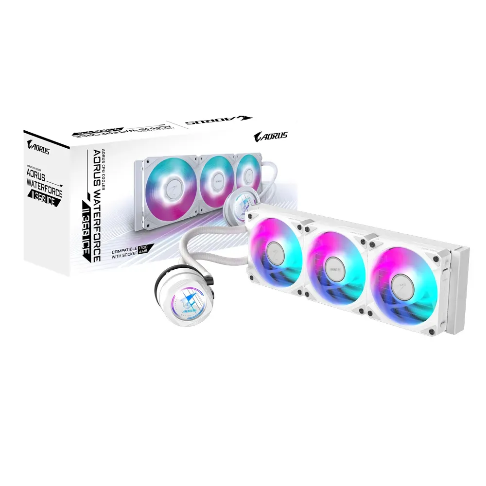 GIGABYTE AORUS WATERFORCE II 360 ICE AIO Flüssigkeits-CPU-Kühler – 3x120mm ARGB-Lüfter, Schiebe-in-Verriegelungsmechanismus, DAISY-CHAIN, kompatibel mit Intel LGA 1851 und AMD AM5 GIGABYTE AORUS WATERFORCE II 360 ICE AIO Flüssigkeits-CPU-Kühler – 3x120mm ARGB-Lüfter, Schiebe-in-Verriegelungsmechanismus, DAISY-CHAIN, kompatibel mit Intel LGA 1851 und AMD AM5