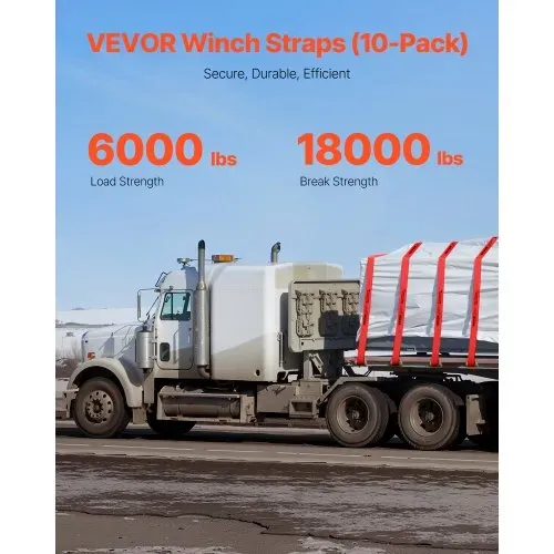 VEVOR Windengurte, 4″ x 30′, 6000 lbs Tragfähigkeit, 18000 lbs Bruchfestigkeit, LKW-Gurte mit flachem Haken, Ladungskontrolle für Anhänger, Bauernhöfe, Rettungen, Baumschoner, Rot (10er-Pack) VEVOR Windengurte, 4″ x 30′, 6000 lbs Tragfähigkeit, 18000 lbs Bruchfestigkeit, LKW-Gurte mit flachem Haken, Ladungskontrolle für Anhänger, Bauernhöfe, Rettungen, Baumschoner, Rot (10er-Pack)