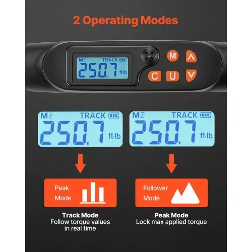 VEVOR Digitales Drehmomentschlüssel-Set 1/2 Zoll-Antrieb 4 Einheiten, ±2 % Genauigkeit LCD-Display mit Summer & LED-Anzeige Steckschlüsseln Verlängerungsstange & Adapter für Kfz-Reparaturen – Bild 5