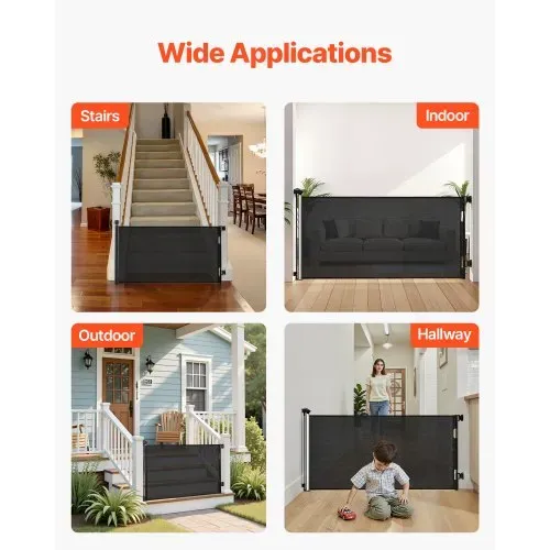 VEVOR Einziehbares Babygitter Hundegitter ausziehbar auf 143 cm (B) / 795 mm (H), Treppenschutzgitter mit Sicherheitsschloss, Schutzgitter aus Netzgewebe für Treppen Flure drinnen/draußen, Schwarz – Bild 6