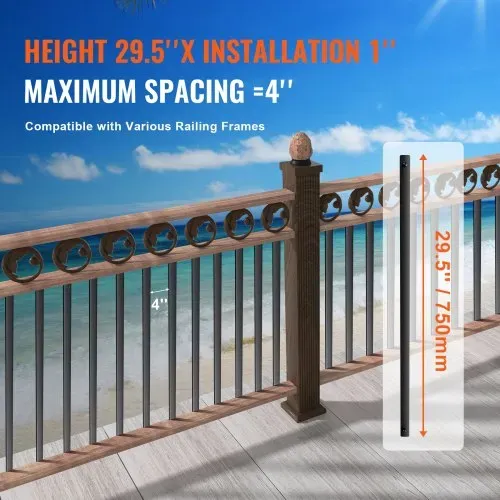 VEVOR Metallbaluster für Treppen, 25 x 5,5 x 750 mm flache dekorative Geländerstäbe aus Aluminiumlegierung, 51er-Pack Deckbaluster mit Schrauben, klassisches hohles Deckgeländer – Bild 2