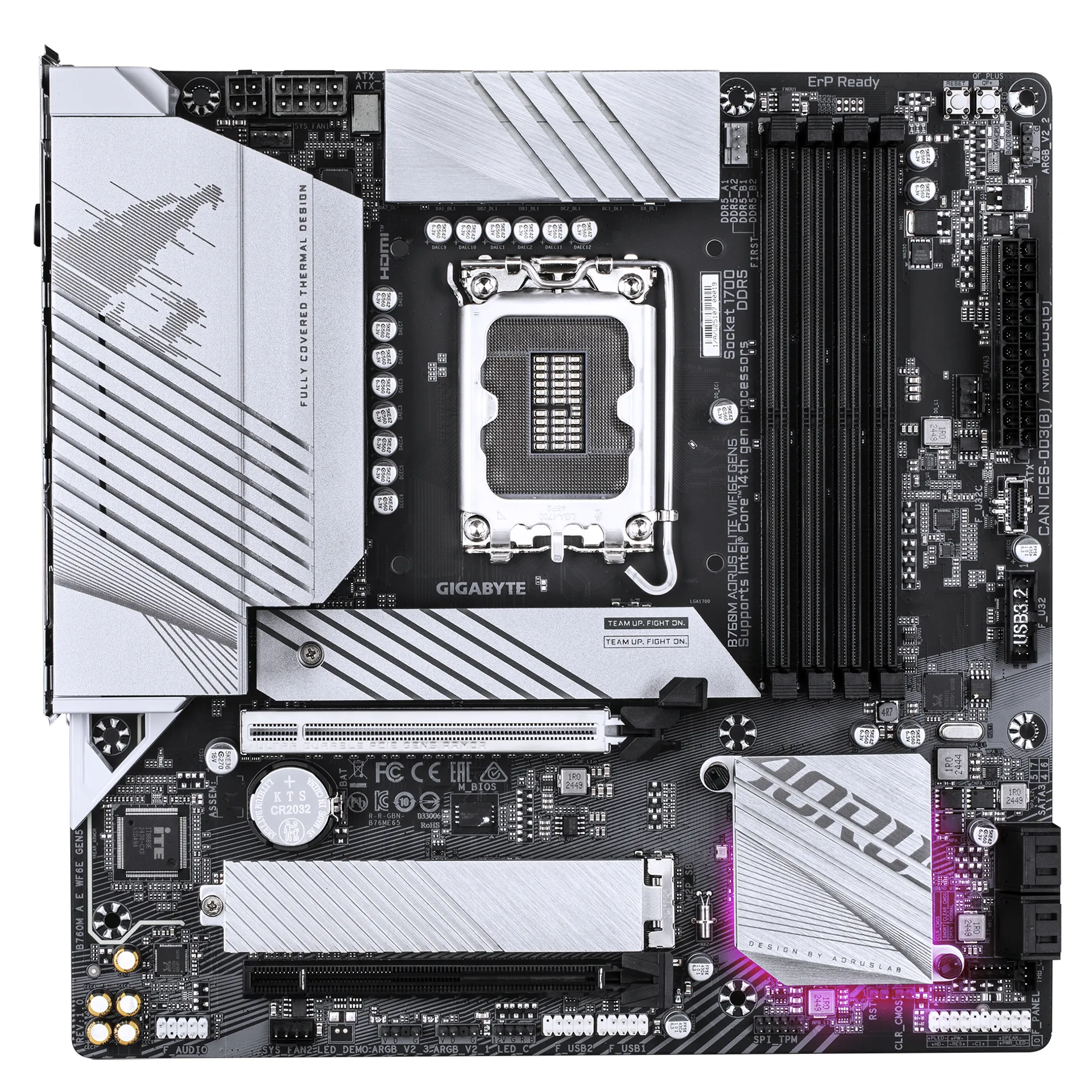 GIGABYTE B760M AORUS ELITE WIFI6E GEN5 Mainboard – Unterstützt Intel Core Prozessoren der 14. Generation, 12+1+1 Phasen Digital-VRM, bis zu 5600 MHz DDR5, 2 x PCIe 4.0 M.2, Wi-Fi 6E, 2.5 GbE LAN, USB 3.2 Gen 2x2 – Bild 2
