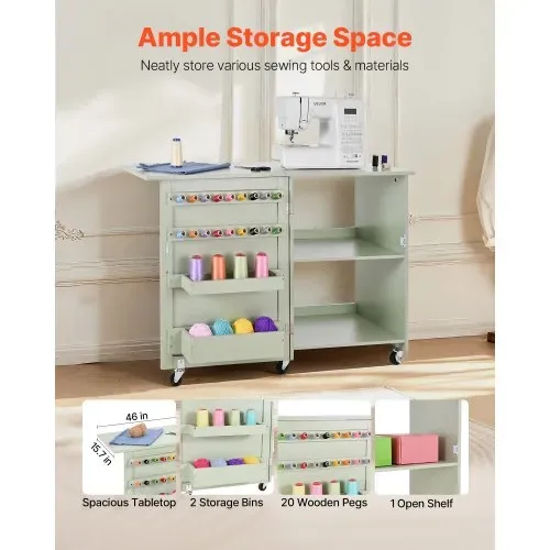 VEVOR klappbarer Nähtisch Nähmaschinentisch mit kompaktem Design & Ablagefächern & Holzklammern & magnetischem Türschloss, Mehrzwecktisch für Modestudio Kunststudio Zuhause, Hellgrün VEVOR klappbarer Nähtisch Nähmaschinentisch mit kompaktem Design & Ablagefächern & Holzklammern & magnetischem Türschloss, Mehrzwecktisch für Modestudio Kunststudio Zuhause, Hellgrün