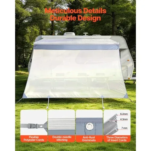 VEVOR Sonnenschutz (2 x 3,3 m) für Markisen (3,5 m), Markisen-Vorderwand aus Polyester-Netzgewebe, Doppelt Genähter & Atmungsaktiver Sichtschutz für Wohnmobil, Camping & Wohnwagen – Bild 4