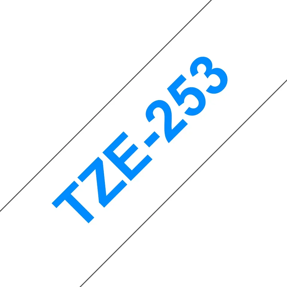 Brother TZE-253 Etiketten erstellendes Band Blau auf weiss Brother TZE-253 Etiketten erstellendes Band Blau auf weiss